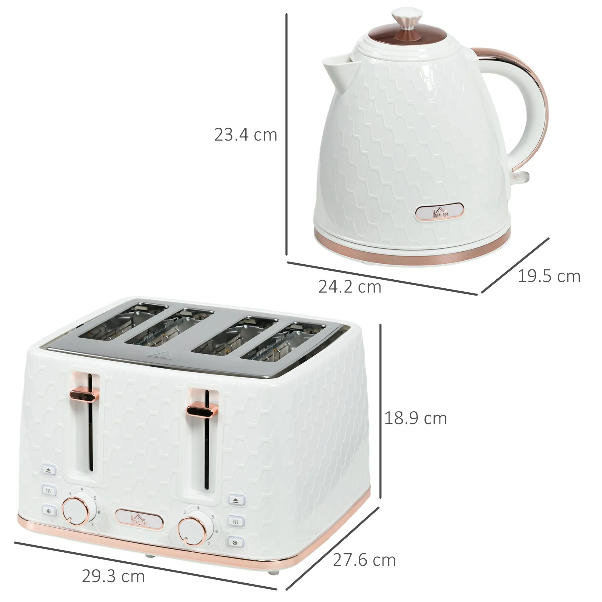 1.7L 3000W Fast Boil Kettle & 4 Slice Toaster Set, Kettle and Toaster Set with 7 Browning Controls, Crumb Tray, White