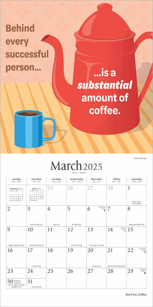 2025 But First Coffee: Brush Dance Mini Wall Calendar