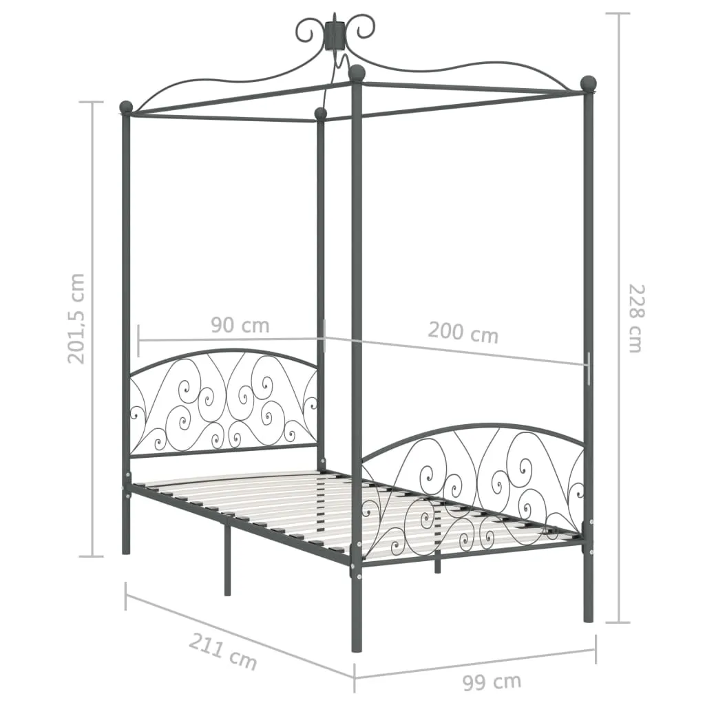 284480 vidaXL Canopy Bed Frame without Mattress Grey Metal 90x200 cm