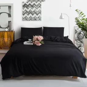 3PC Black Microfiber Bedroom Collection – Soft Duvet Cover, Fitted Sheet & Pillowcases