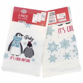 3pk Christmas Novelty Tea Towels - Baby Its Cold