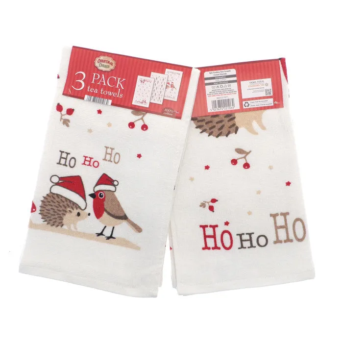 3pk Christmas Novelty Tea Towels - Forest Friends