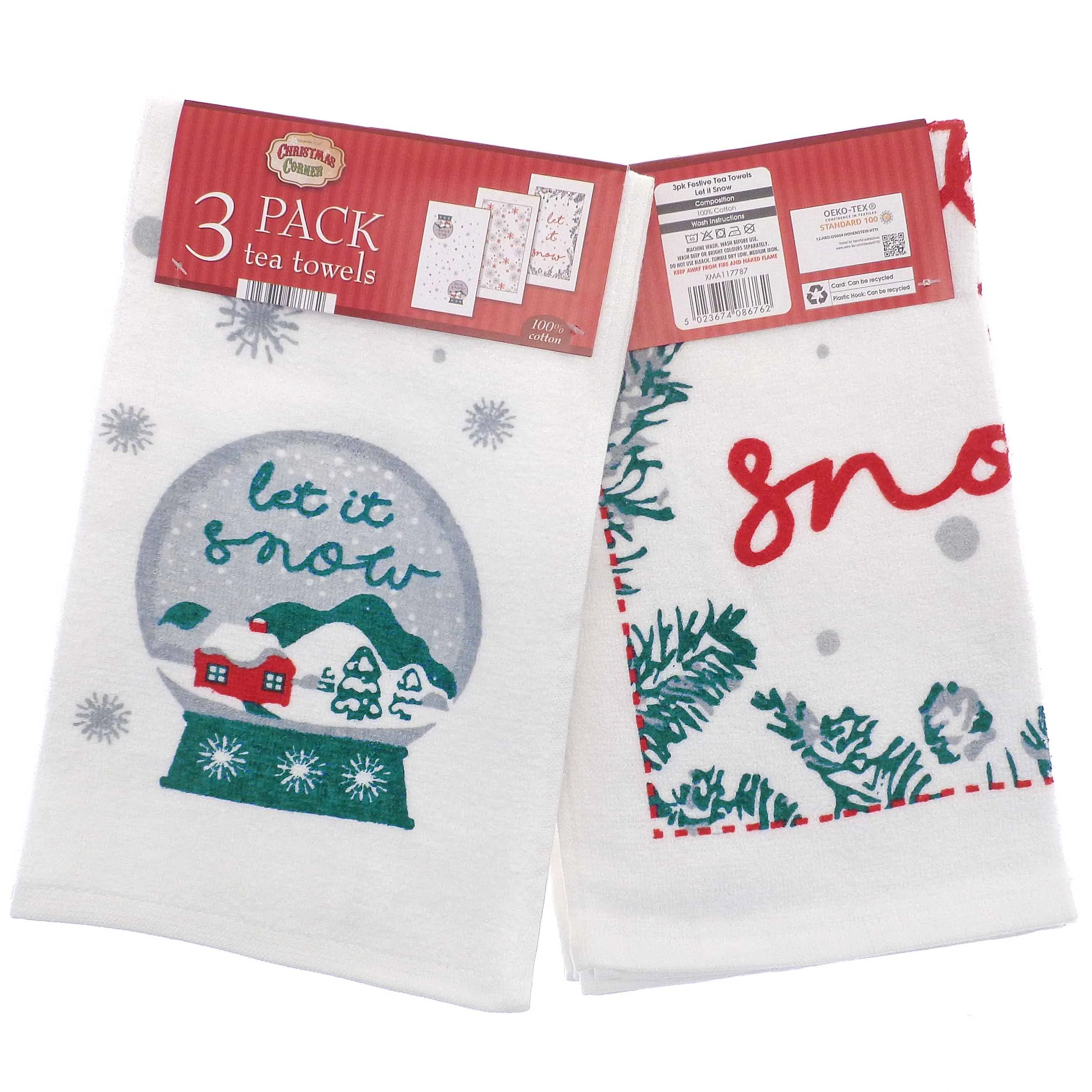 3pk Christmas Novelty Tea Towels -Let it Snow