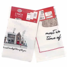 3pk Christmas Novelty Tea Towels - Wonderful Time