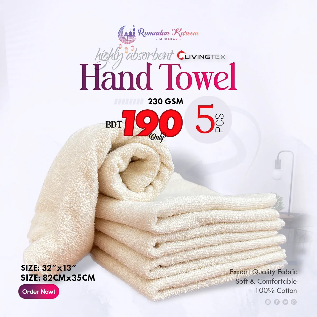 5 PCs Hand Towel (Off White)