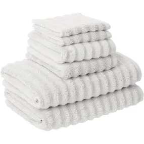 6 Piece Soft Egyptian Cotton Towel Set, Classic Textured Design, White