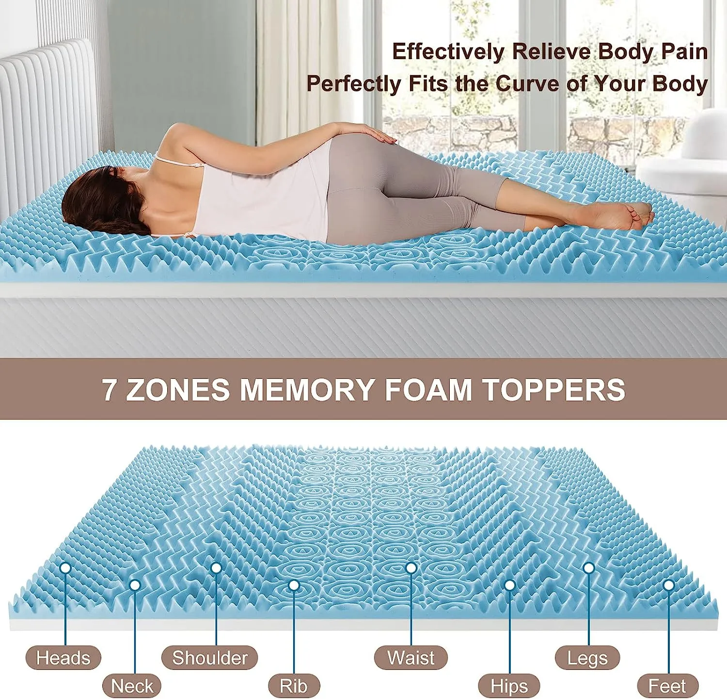 7 Zone Memory Foam Topper Mattress Toppers Cool Gel Pad Mat Medium Firm 8cm Thick 183cm x 203cm