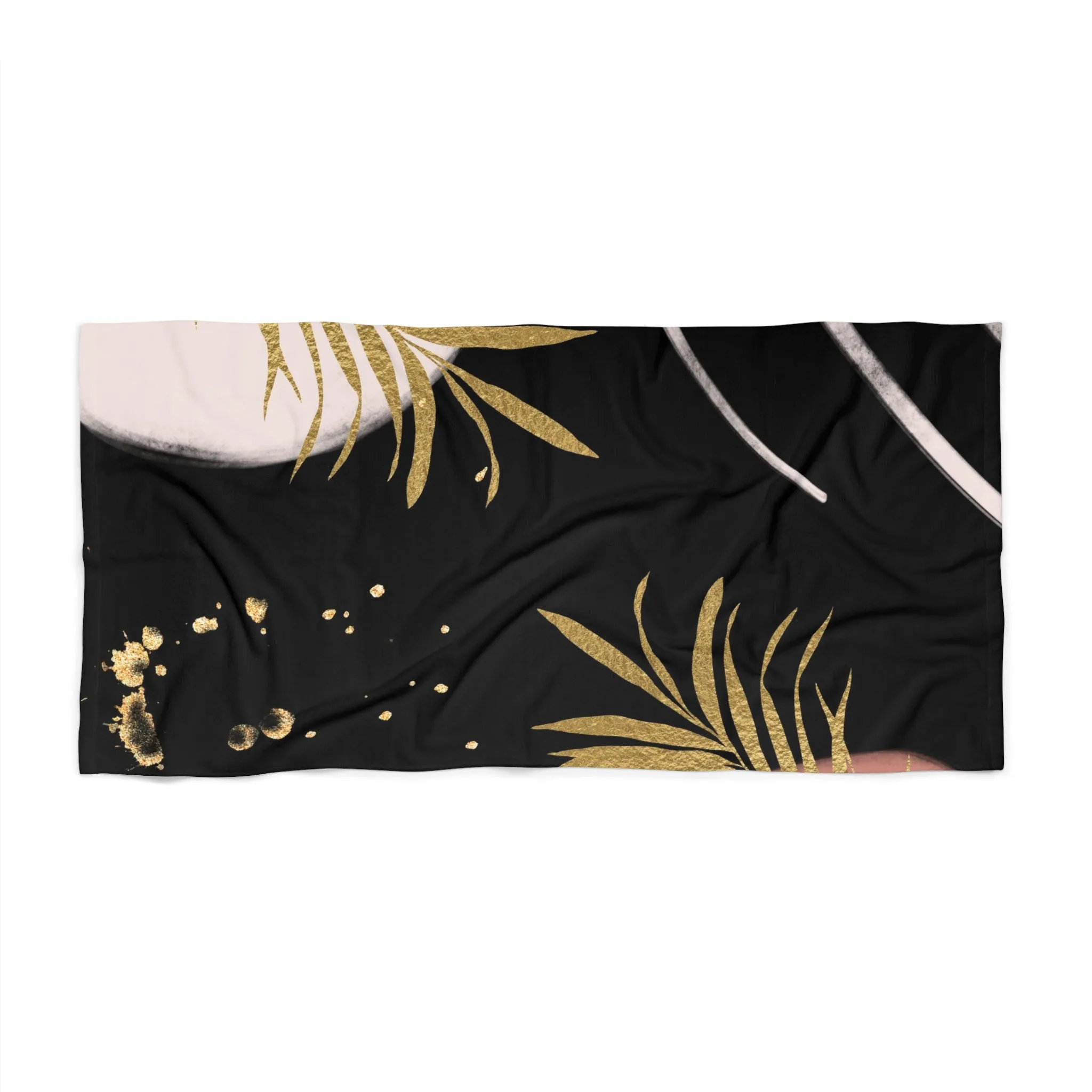 Abstract Bath, Beach Towel | Black Gold Leaves