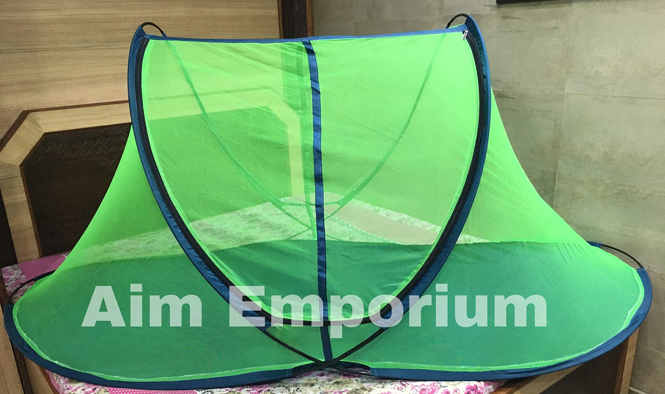 Aim Emporium Foldable Mosquito Net for Single Bed (Size: 210 x 110 x 90) Sit-in Free Standing with one Side Slidder Gate (Orange)(Must Watch Product Video)