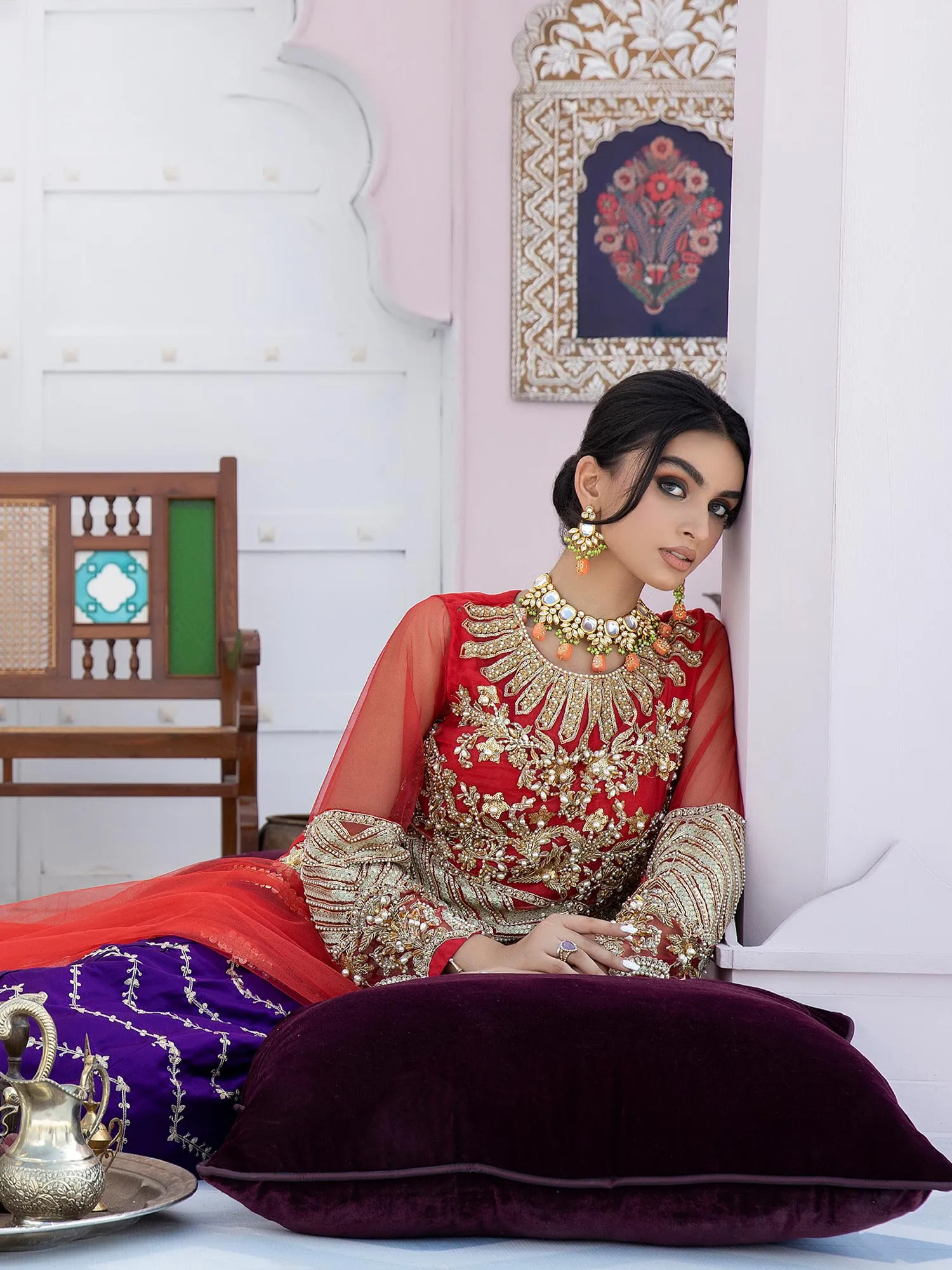 Ally's "Mehbooba" Red & Purple Net and Silk Lehnga Suit (AL-3433)