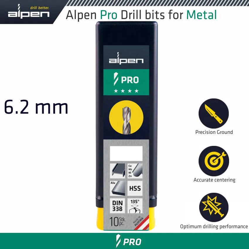 ALPEN ALPEN PRO 6.2 MM HSS DRILLl DIN 338 RN 135 WITH SPLIT POINT BULK ALP9540062