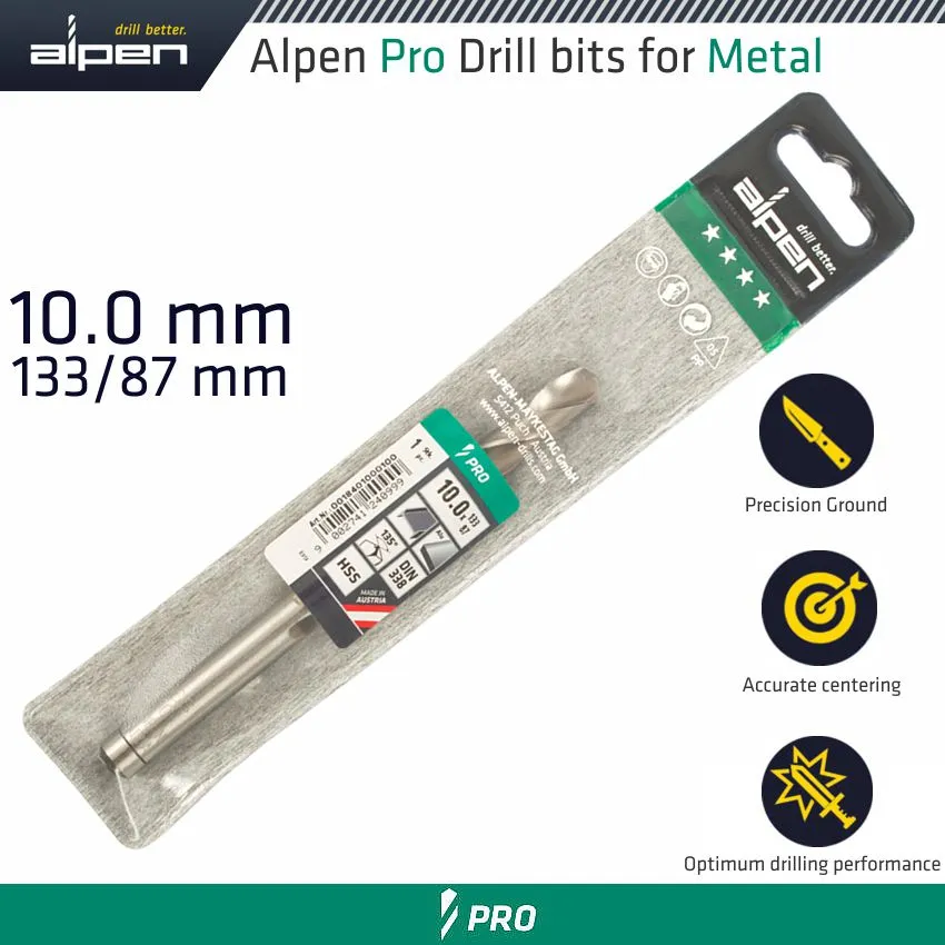 ALPEN ALPEN PRO HSS 10MM DRILL DIN 338 RN 135 SPLIT POINT PLASTIC WALLET ALP1840100