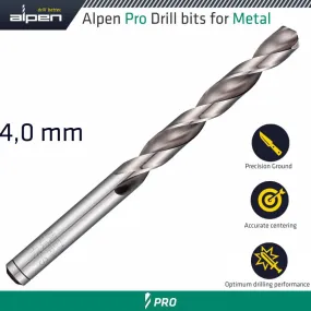 ALPEN ALPEN PRO HSS DRILL DIN 338 RN 135  WITH SPLIT POINT 4.0MM BULK ALP954004