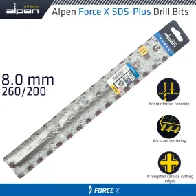 ALPEN FORCE X 8.0 x 260/200 SDS-PLUS DRILL BIT X4 CUTTING EDGES ALP835008