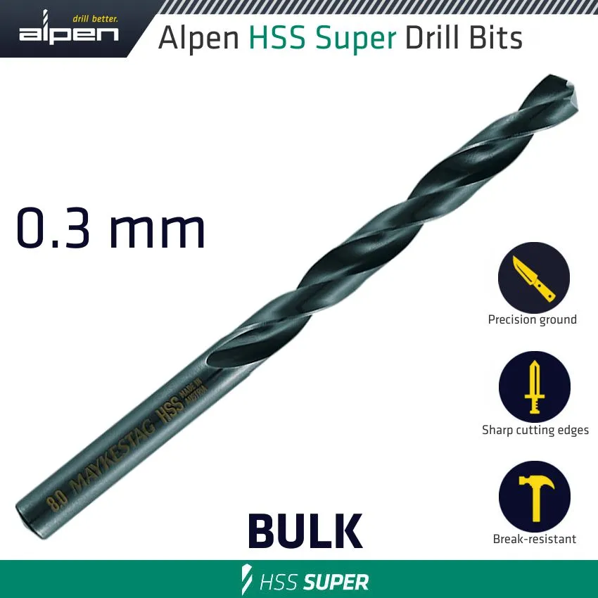 ALPEN HSS SUPER DRILL BIT 0.3MM BULK ALP601003