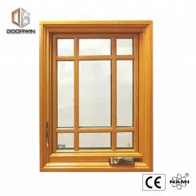 American standard wood aluminum frame crank open window with grill design and mosquito net by Doorwin