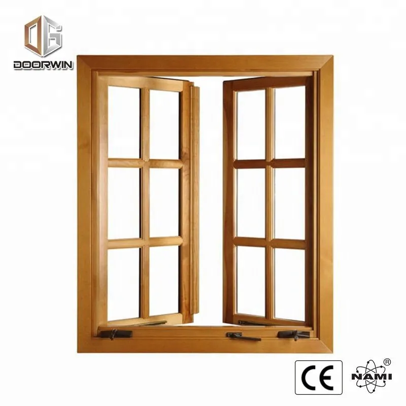 American standard wood aluminum frame crank open window with grill design and mosquito net by Doorwin