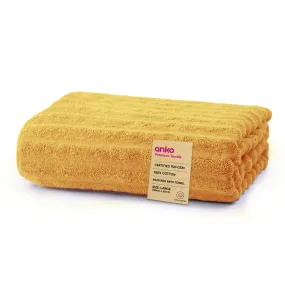 Anko Australia 100% Cotton 700 GSM Large Ribbed Bath Towel | Set of 1 | Super-Soft, Absorbent, Quick-Drying | Mustard Towel for Men, Women & Kids | 135x68 cm |Travel, Gym, Spa Towel