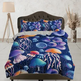 Assorted jellyfish bedding colorful duvet cover, ocean blush sea animal bedding set full king queen twin crib toddler, dorm bedding gift