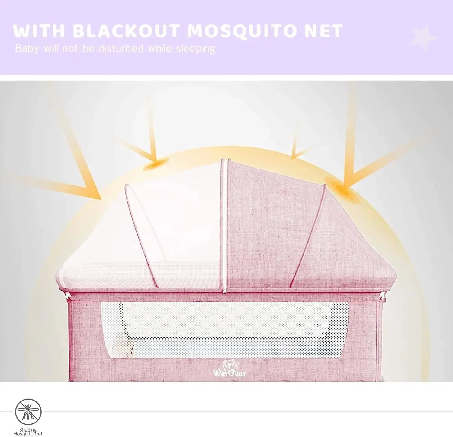 Baby 3 in 1 Bedside Crib & Portable Bed with Mosquito Nets - Pink