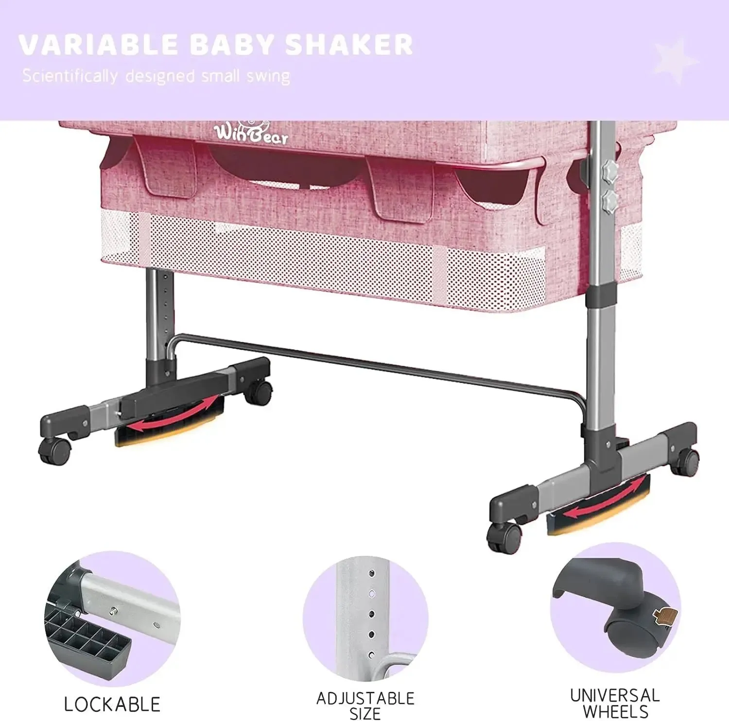 Baby 3 in 1 Bedside Crib & Portable Bed with Mosquito Nets - Pink