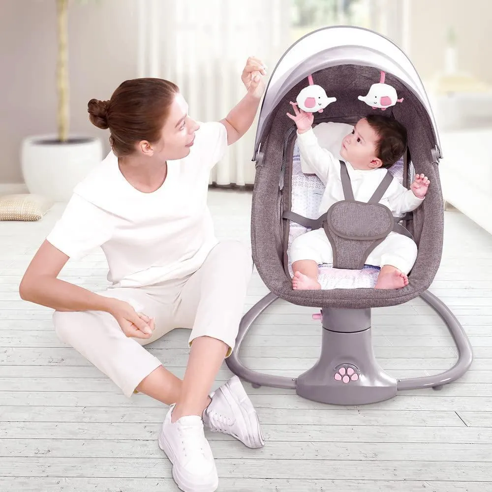 Baby Swing for Infants 3-in-1 Adjustable backrest Baby Bouncer Electric Adjustable Rocking Chair rocker, sleeper and bassinet PINK