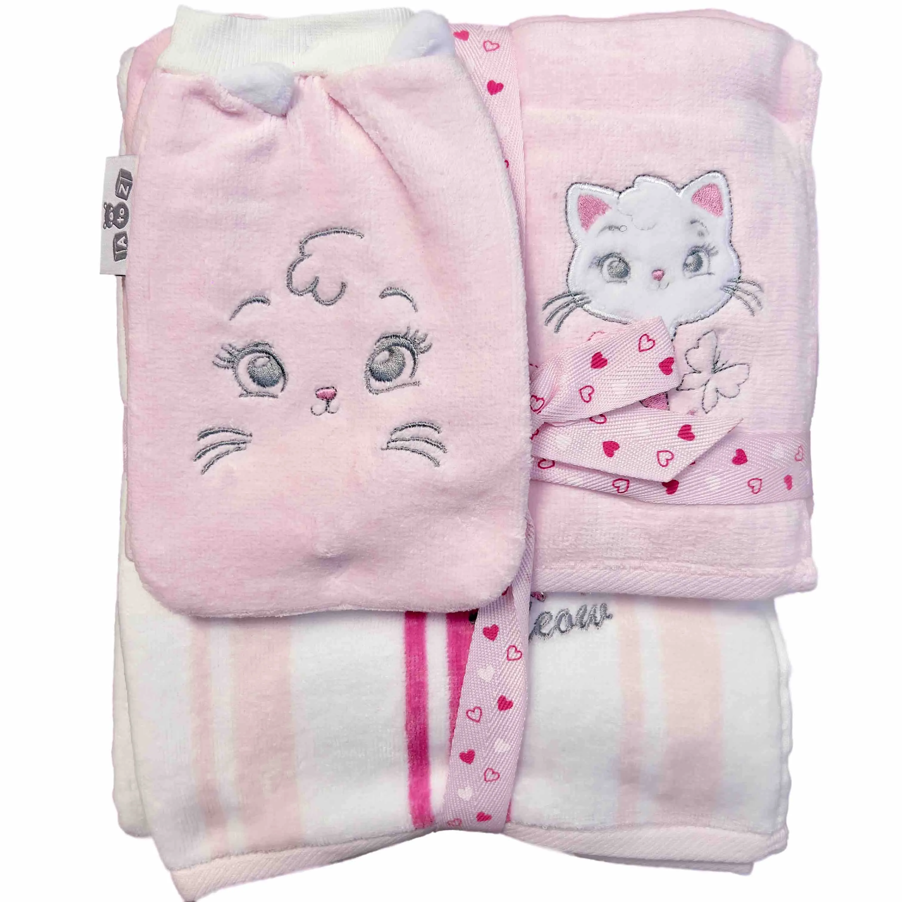 Baby Wash Mitt & Towel Set - Pink Cats