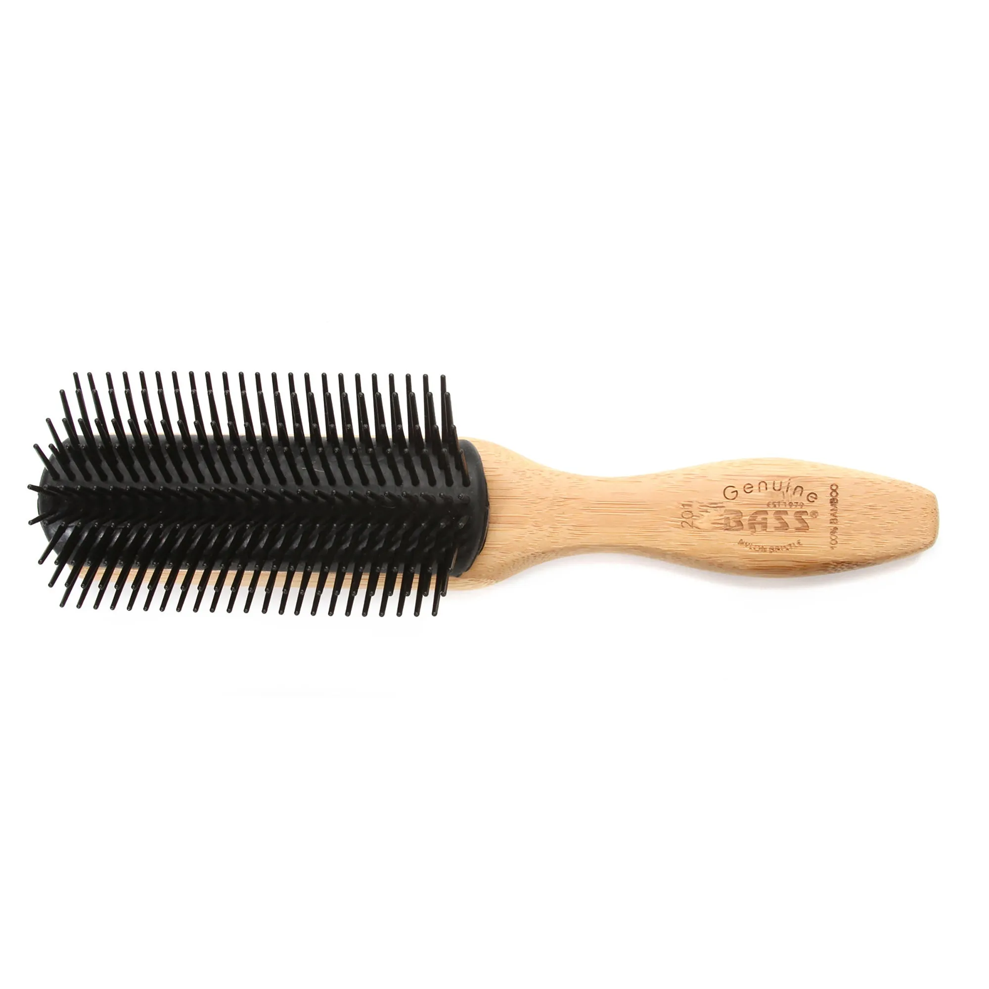 Bass Brushes 201 Jet Black | Classic 9 Row Style Hairbrush with Nylon Pins