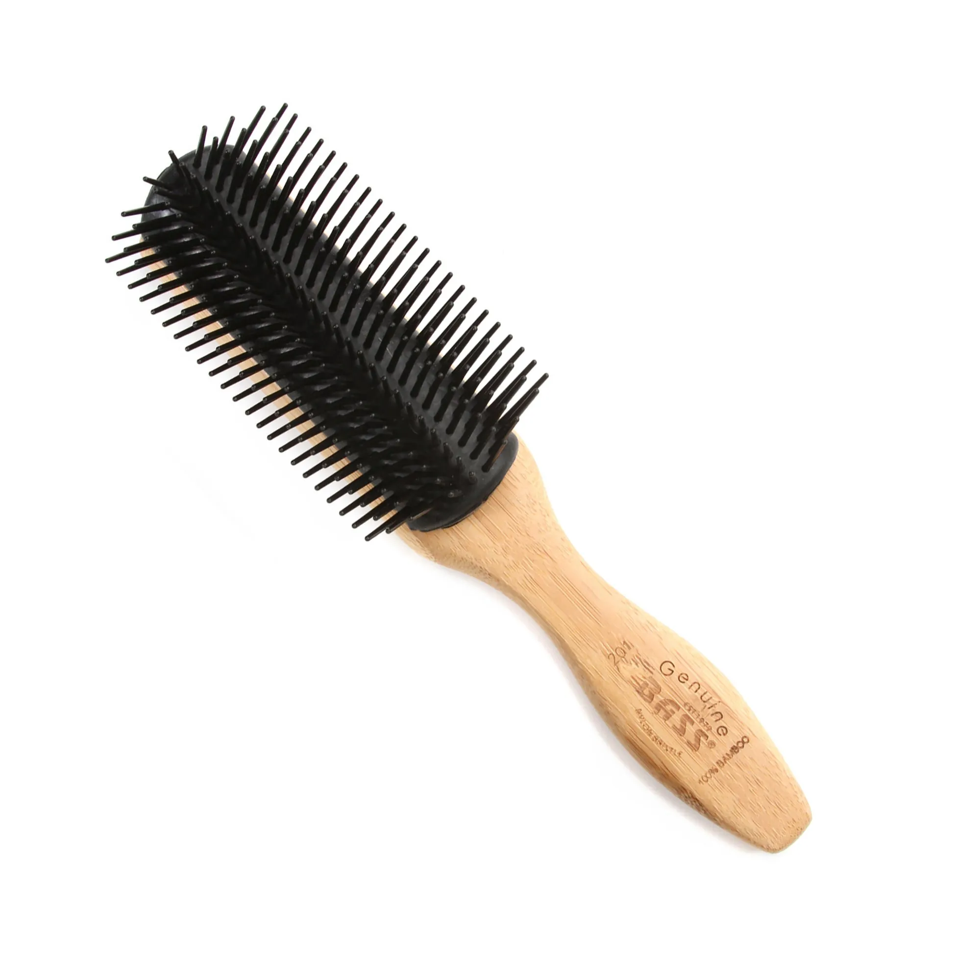 Bass Brushes 201 Jet Black | Classic 9 Row Style Hairbrush with Nylon Pins