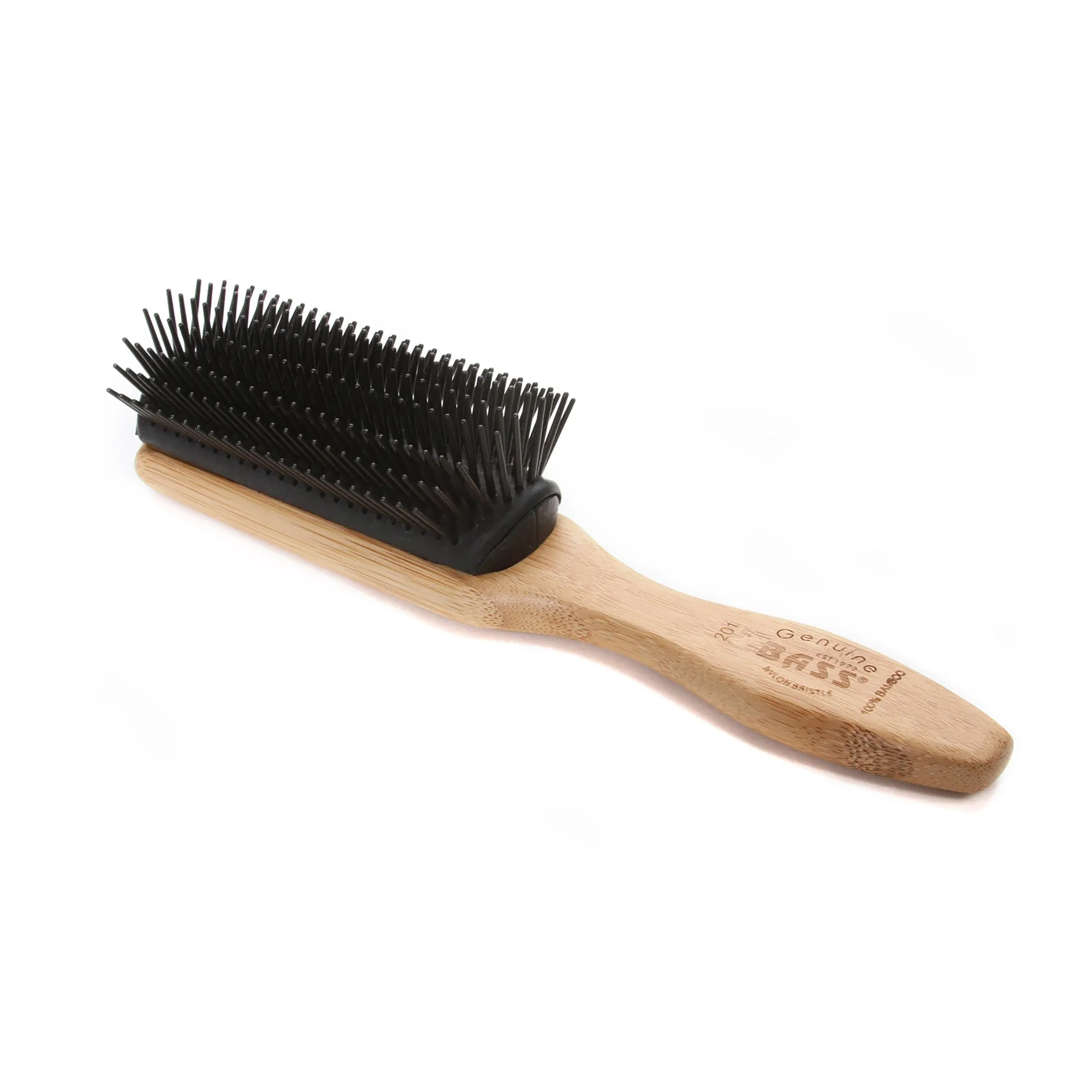 Bass Brushes 201 Jet Black | Classic 9 Row Style Hairbrush with Nylon Pins