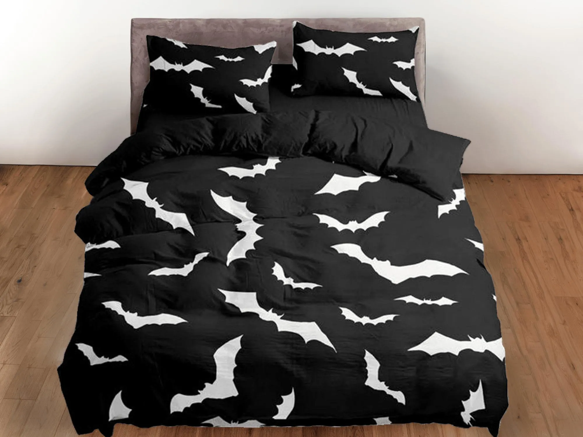 Bats halloween full size bedding & pillowcase, black duvet cover set dorm bedding, halloween decor, nursery toddler bedding, halloween gift