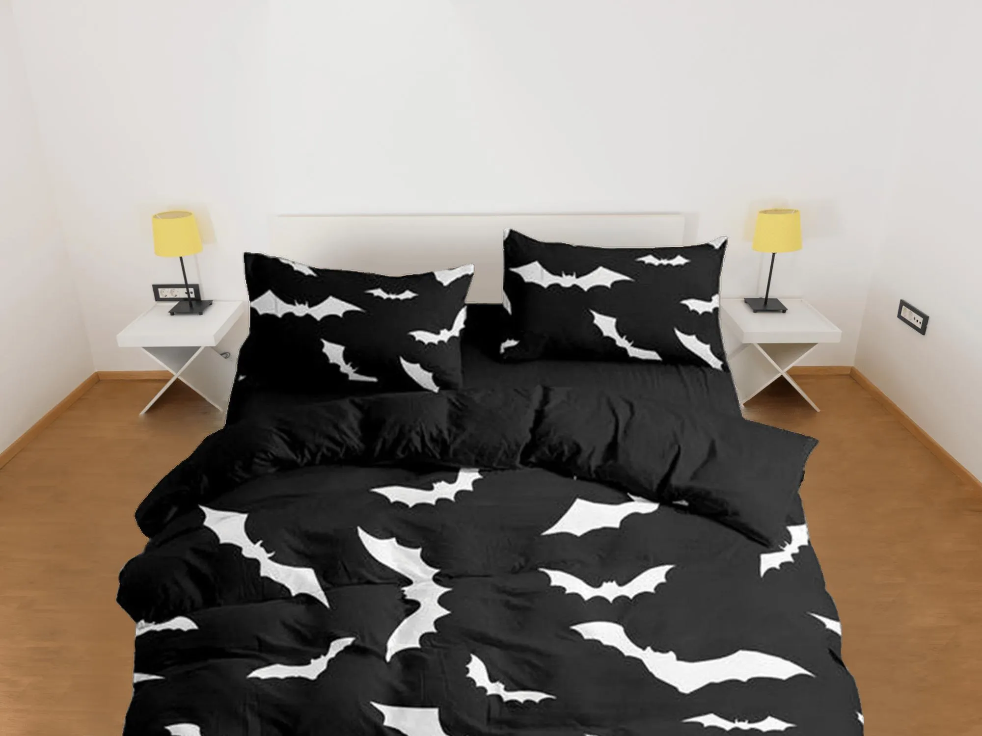 Bats halloween full size bedding & pillowcase, black duvet cover set dorm bedding, halloween decor, nursery toddler bedding, halloween gift