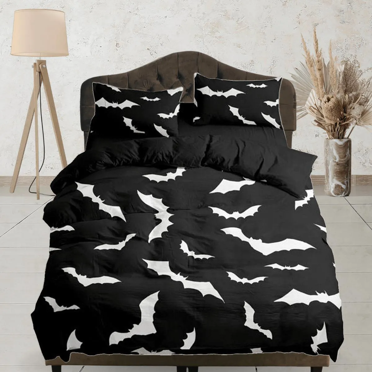 Bats halloween full size bedding & pillowcase, black duvet cover set dorm bedding, halloween decor, nursery toddler bedding, halloween gift