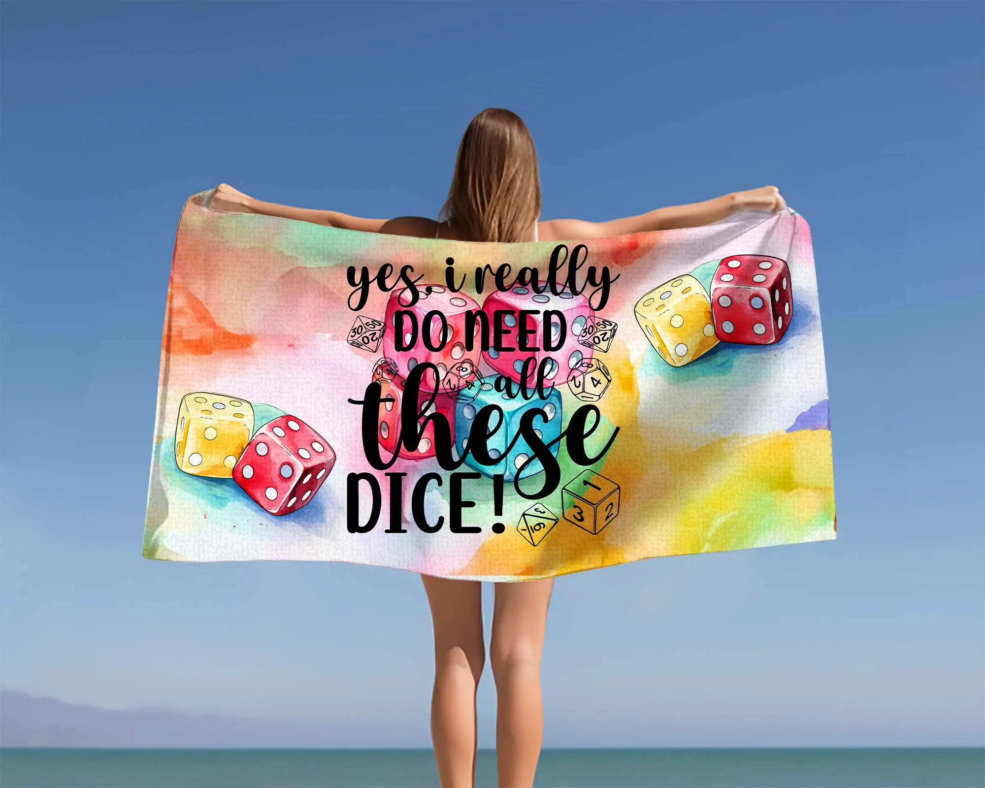 Beach Towel,  Dice, Yes I really do need all these Dice, Polycotton Towel