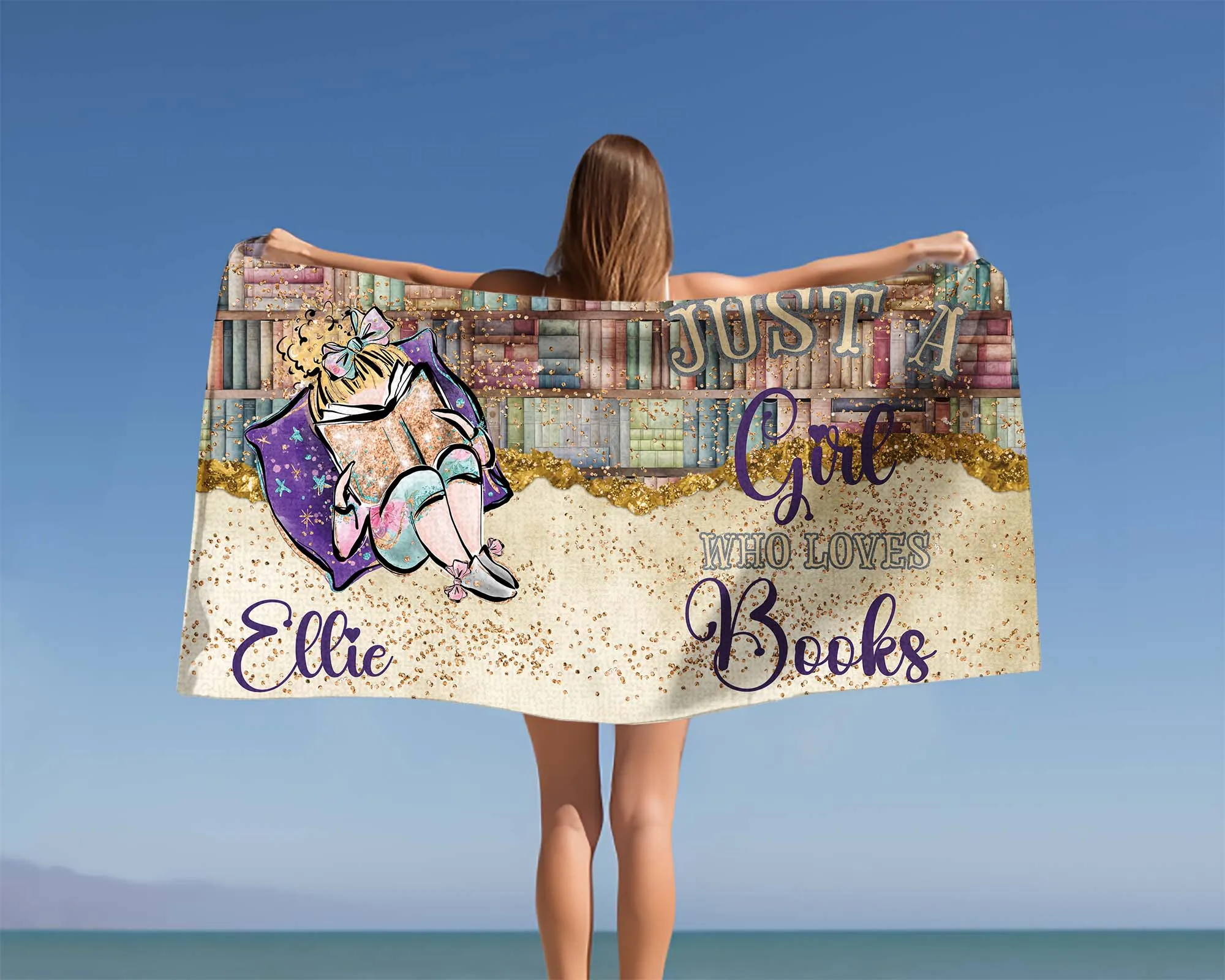 Beach Towel, Just a Girl who Loves Books, Blonde Hair, Polycotton Towel