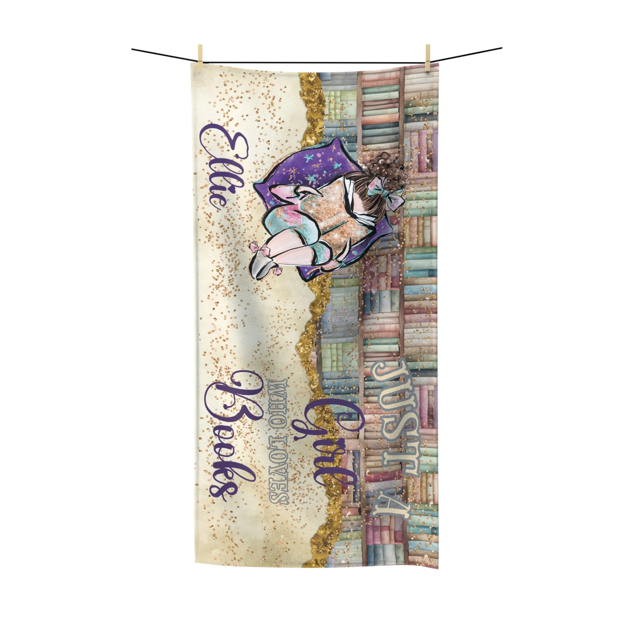 Beach Towel, Just a Girl who Loves Books, Brunette Hair, Polycotton Towel