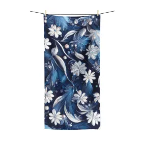 Beach Towel,  Navy Blue Floral, Polycotton Towel