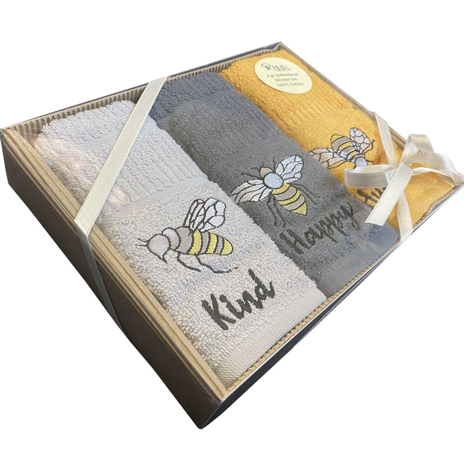 Bees 3pc Embroidered Kitchen Towels