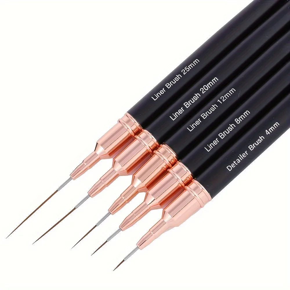 Black Nail Art Liner Set Fine Line Brushes for UV Gel Manicure