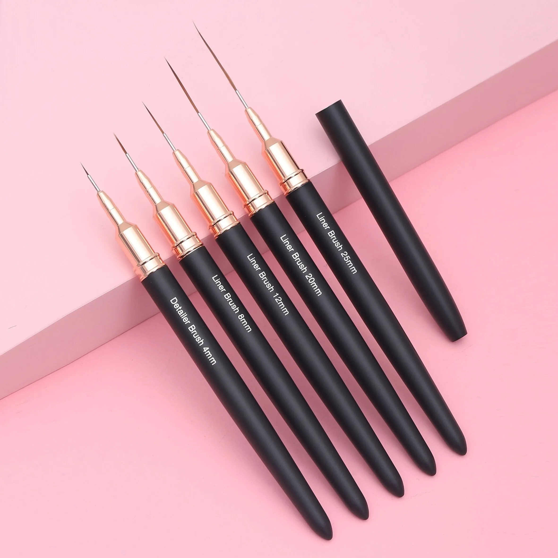 Black Nail Art Liner Set Fine Line Brushes for UV Gel Manicure