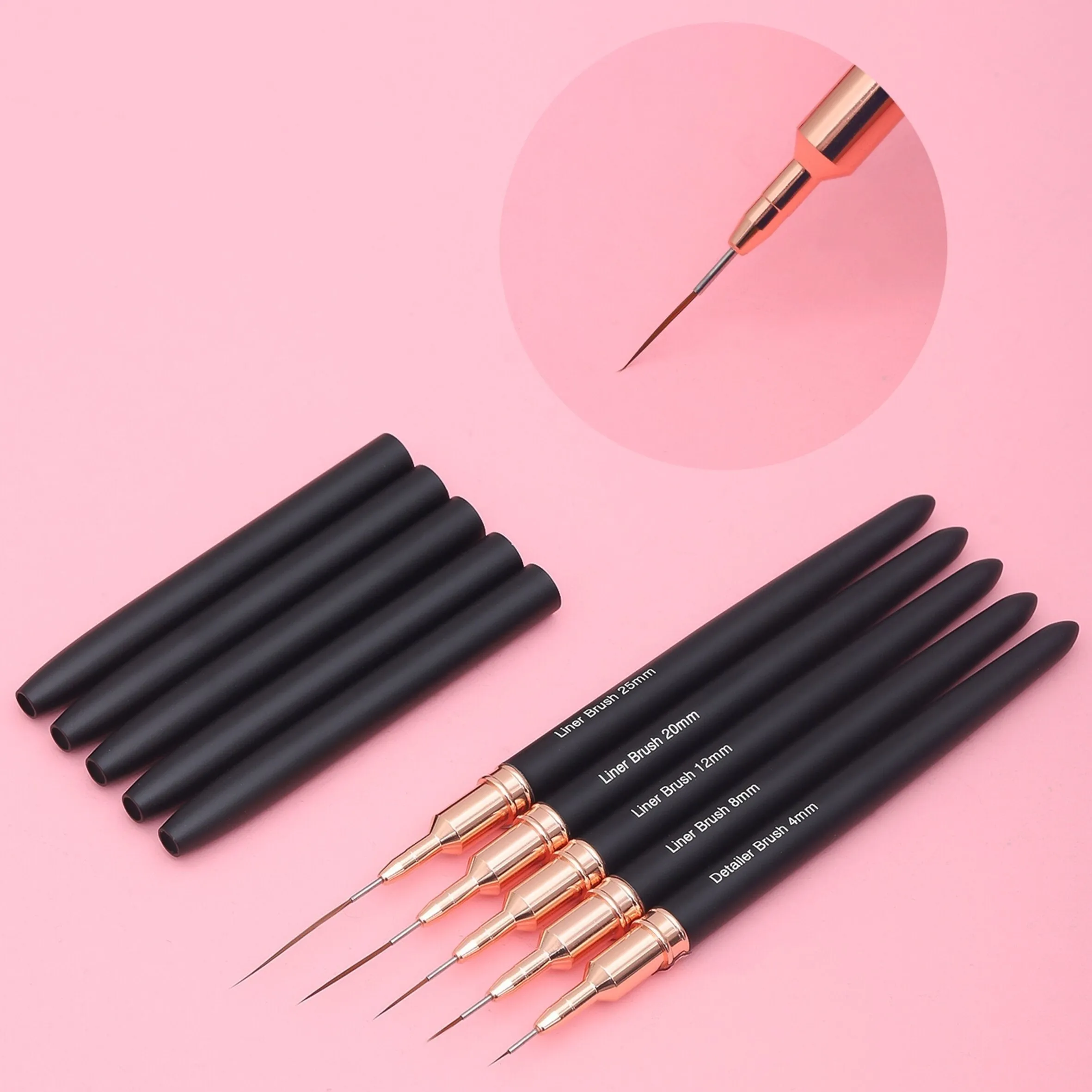 Black Nail Art Liner Set Fine Line Brushes for UV Gel Manicure