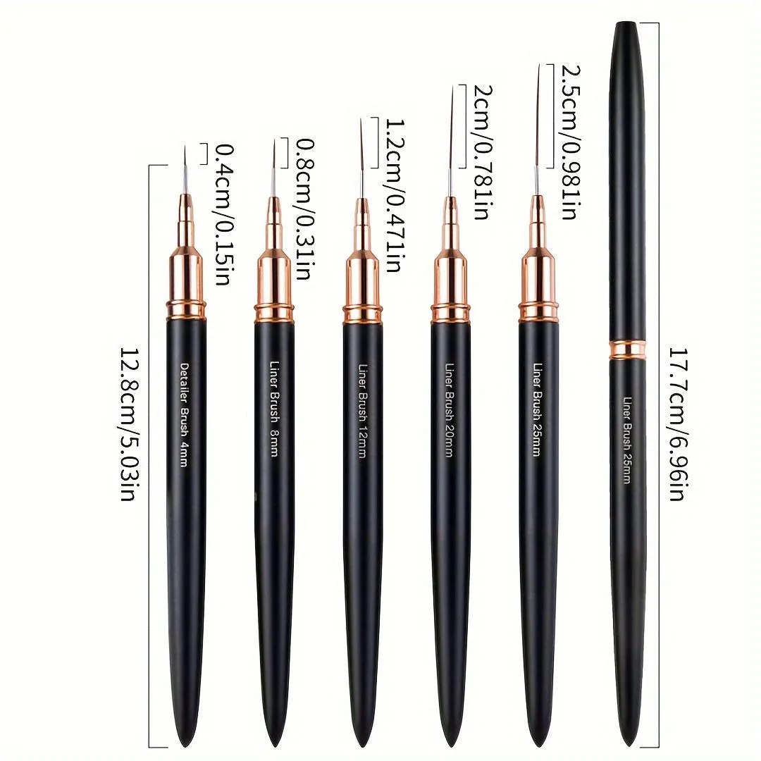 Black Nail Art Liner Set Fine Line Brushes for UV Gel Manicure