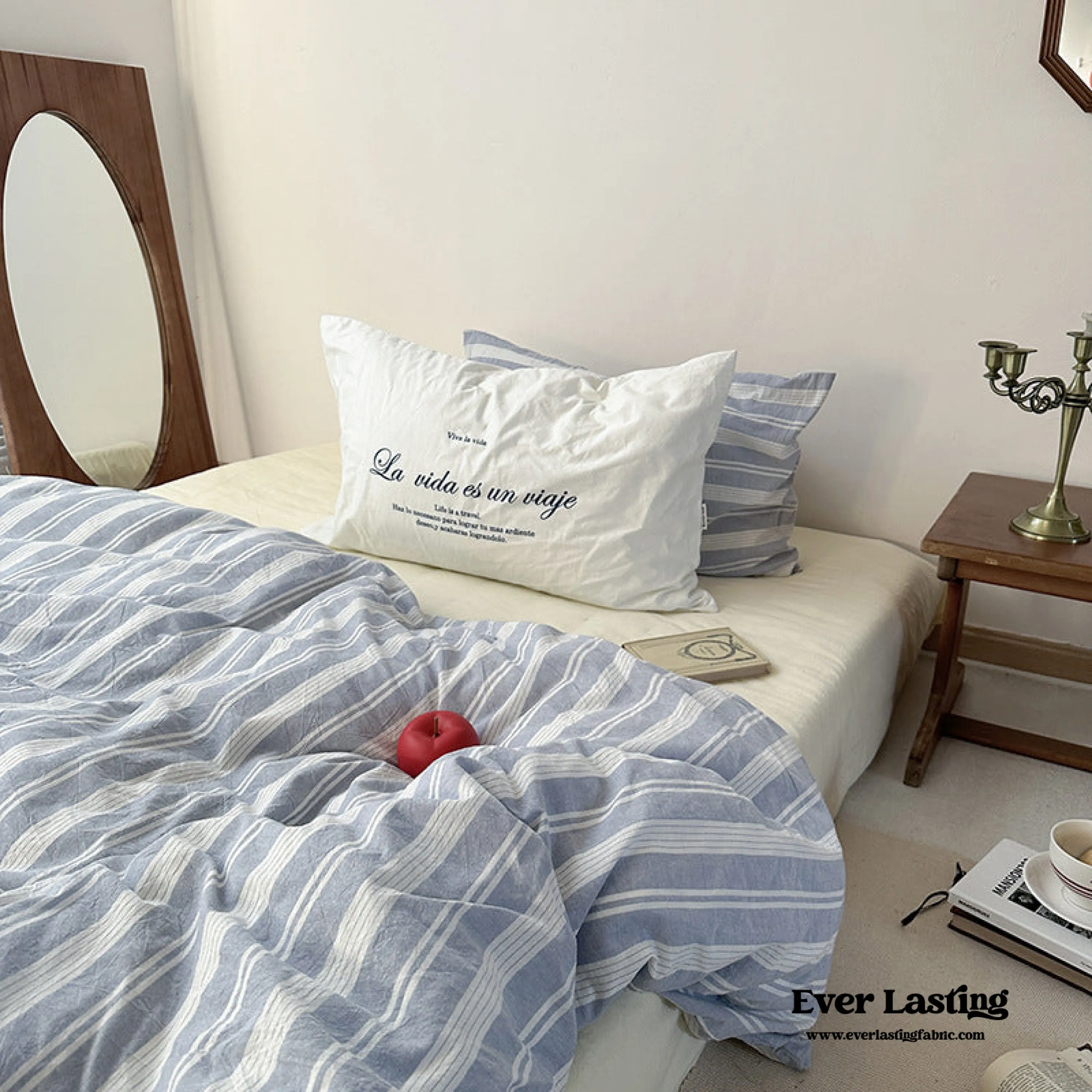 Blue Striped Washed Cotton Bedding Set