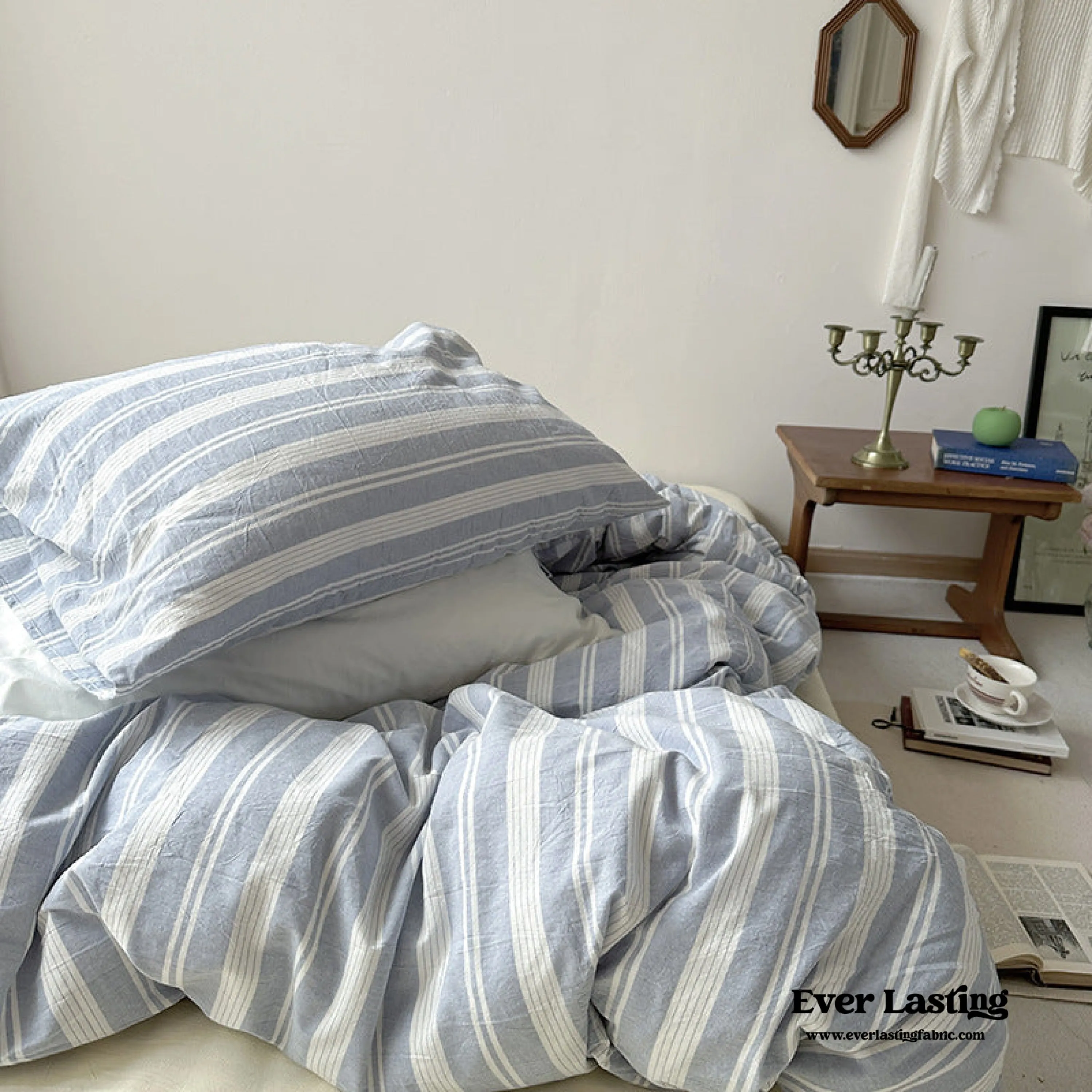 Blue Striped Washed Cotton Bedding Set