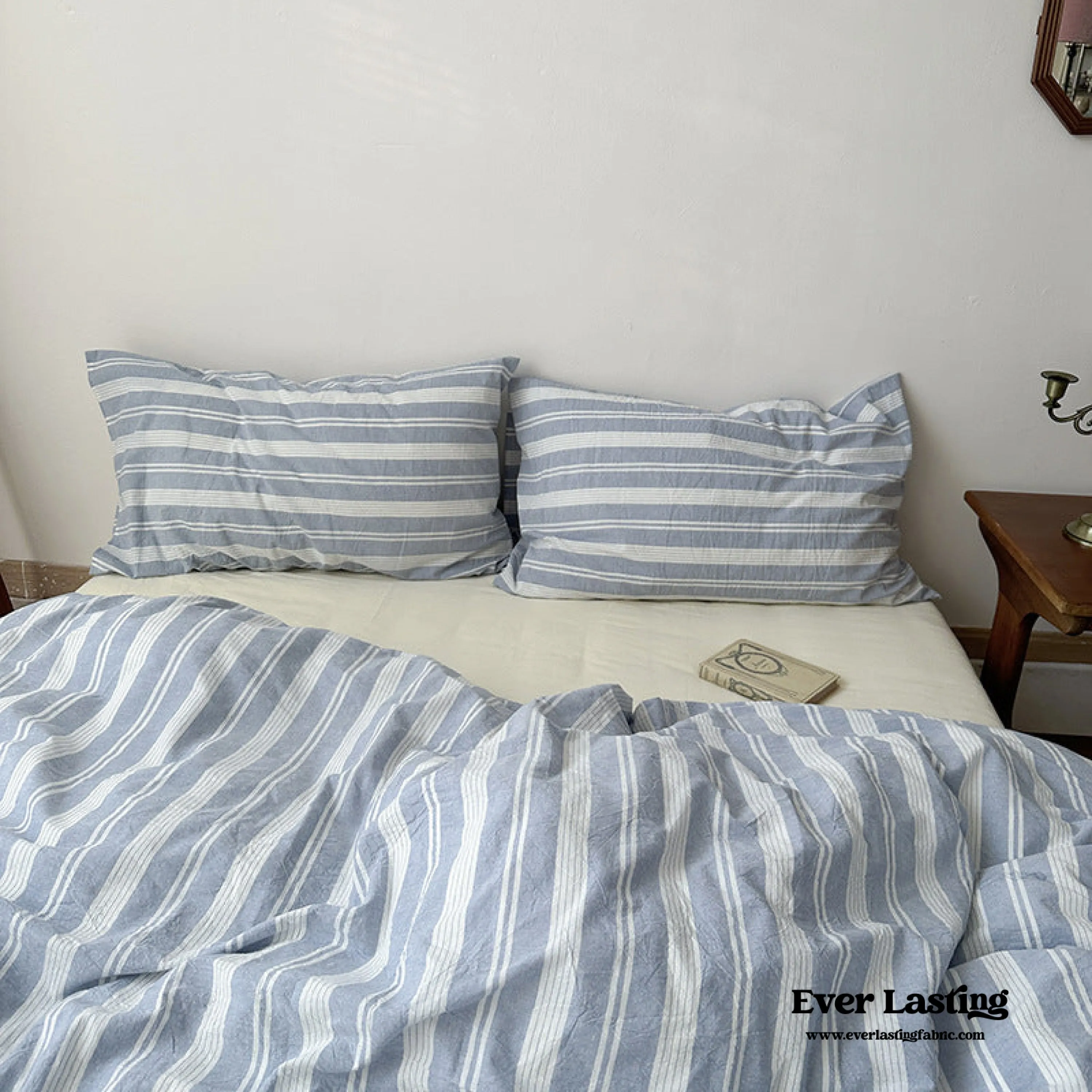 Blue Striped Washed Cotton Bedding Set