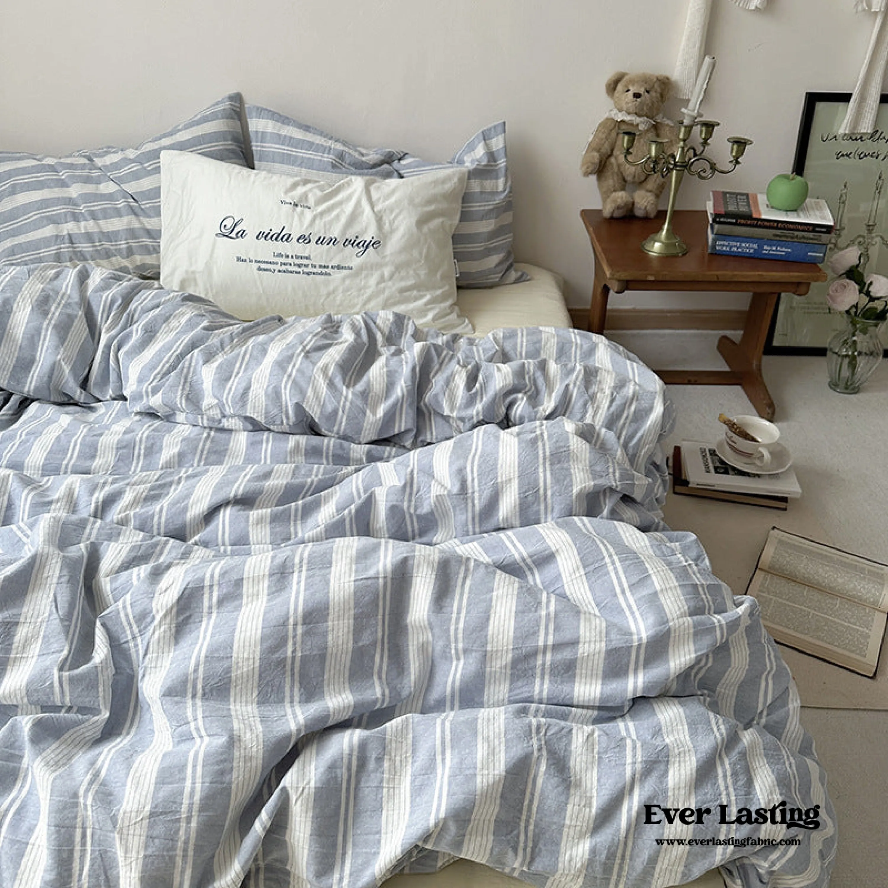 Blue Striped Washed Cotton Bedding Set