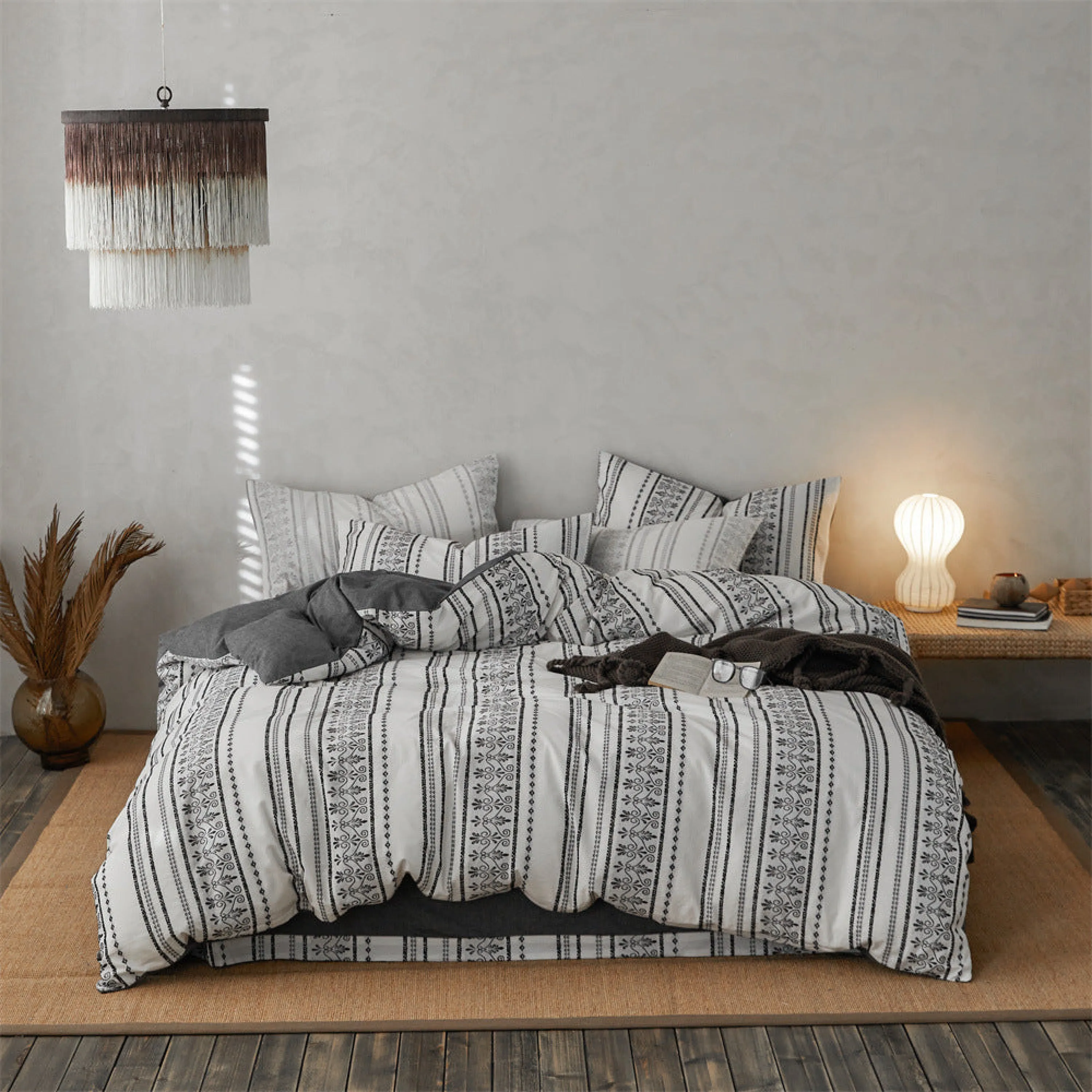 Boho Jacquard Cotton Bedding Set / Khaki Beige