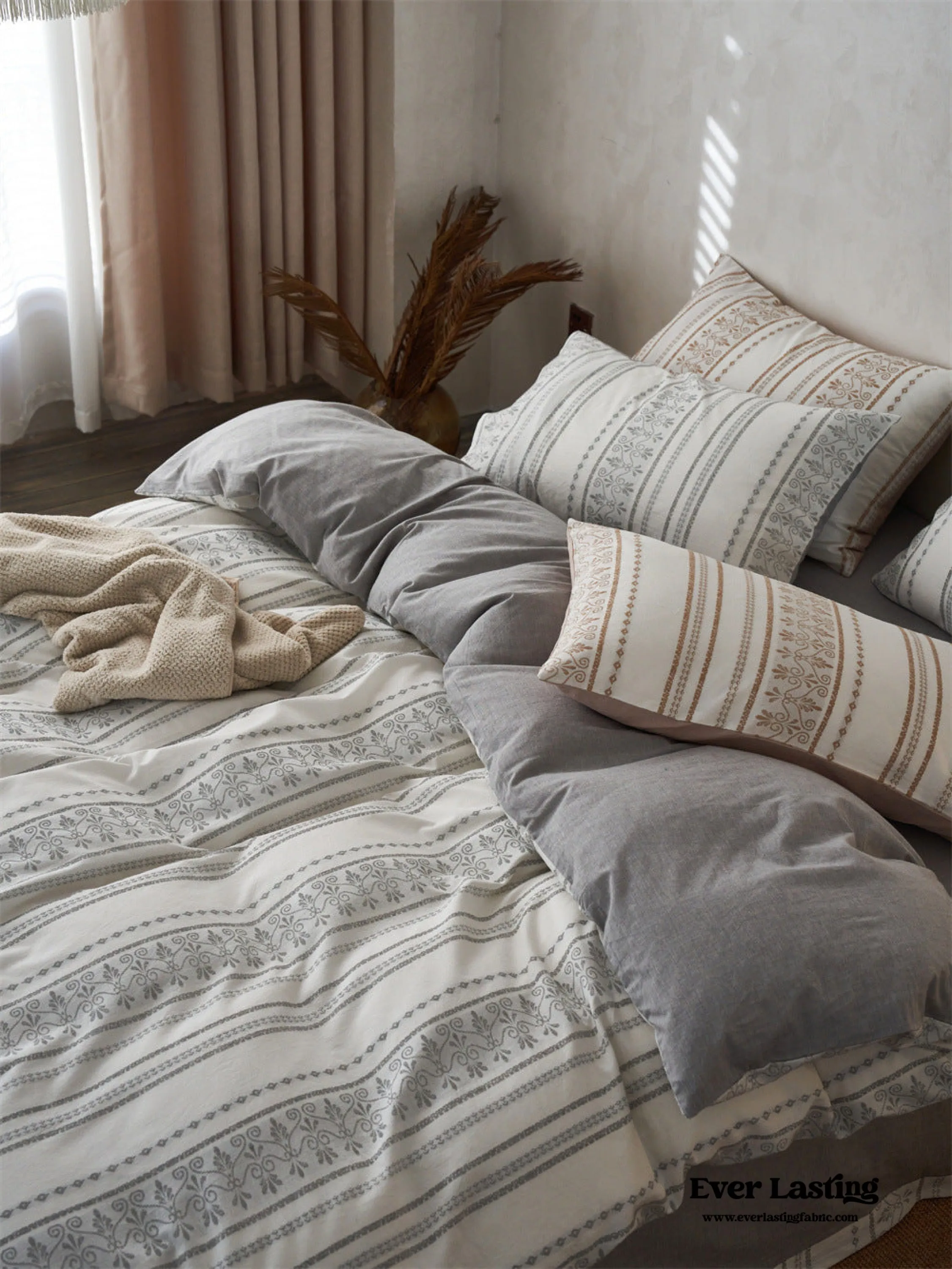 Boho Jacquard Cotton Bedding Set / Khaki Beige