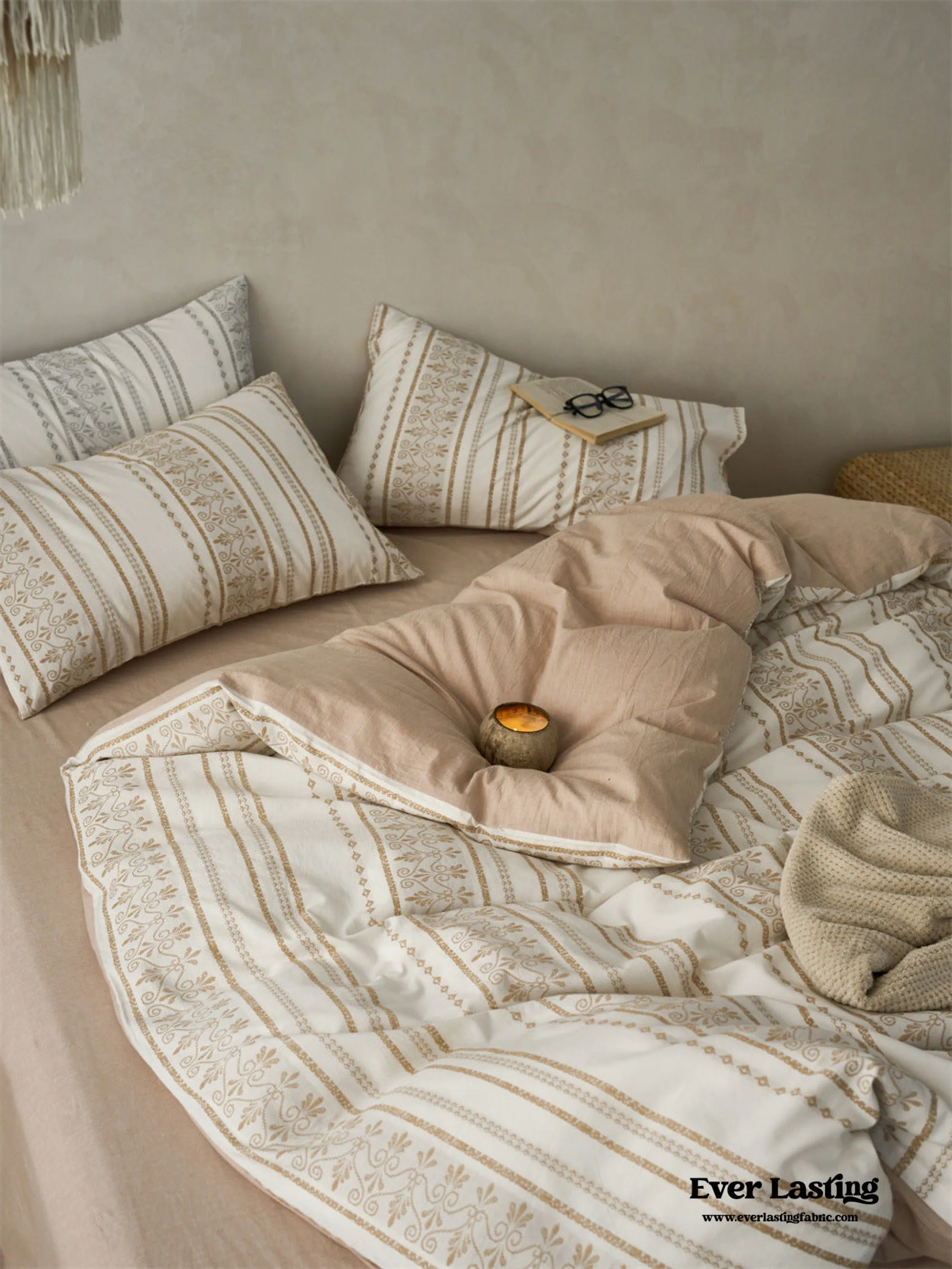 Boho Jacquard Cotton Bedding Set / Khaki Beige