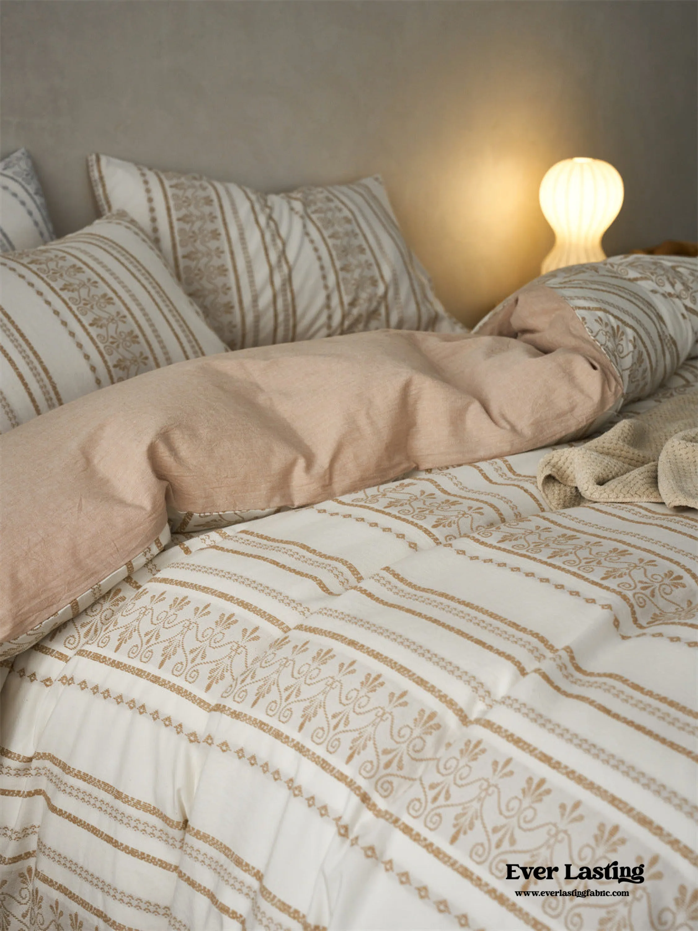 Boho Jacquard Cotton Bedding Set / Khaki Beige